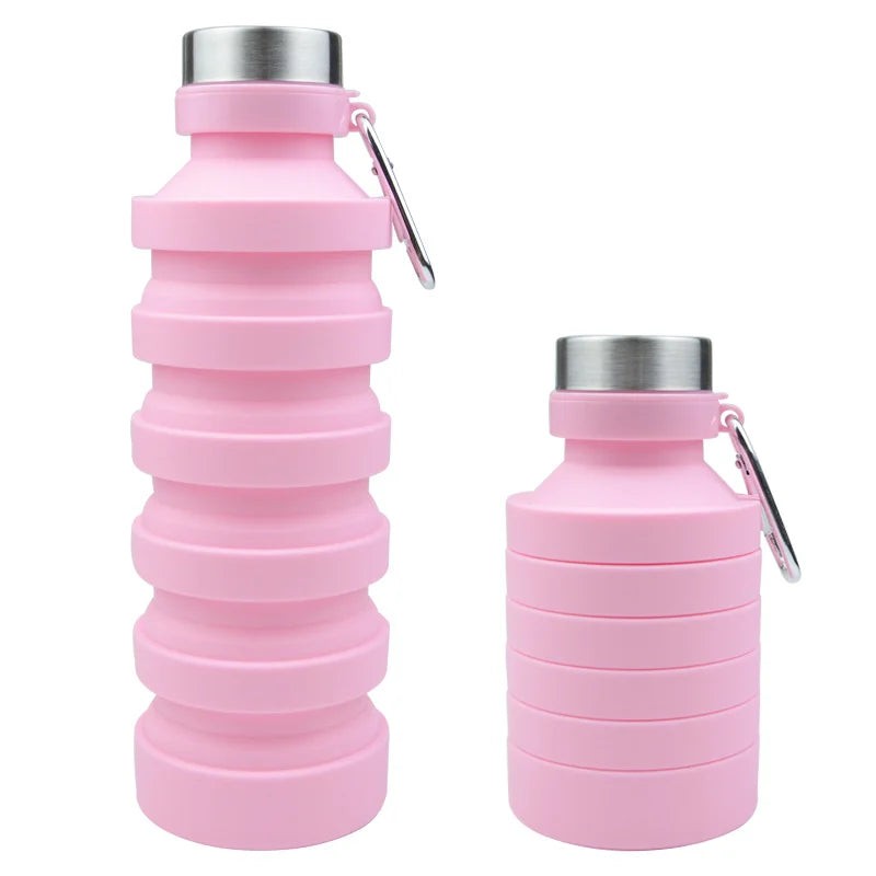 Pink Silicone Foldable Water Bottles