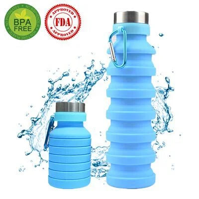 Blue Collapsible Silicone Water Bottle