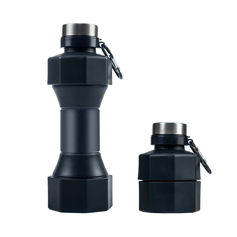 Black Dumbbell folding Customizable Silicone Water Bottle