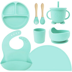 Cyan 8-Piece Silicone Baby Feeding Set