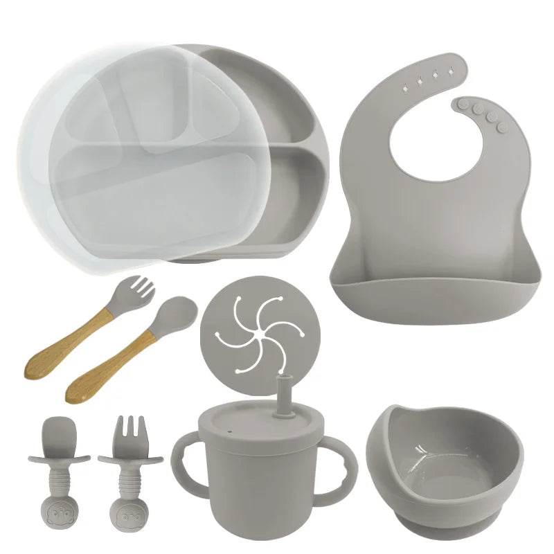 Silver 8-piece silicone baby meal set