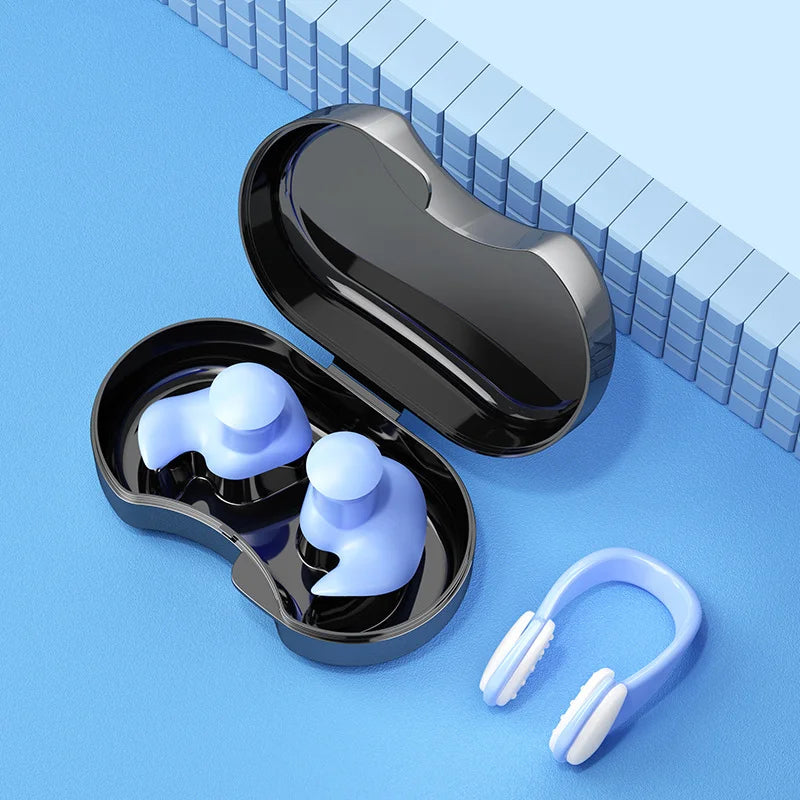 With nose clip White Blue Silicone Ear Plugs And Nose Clip Set