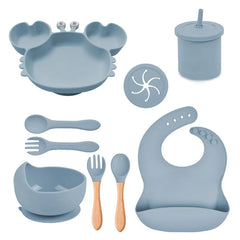 Light Blue Silicone Baby Bibs and Bowl Set