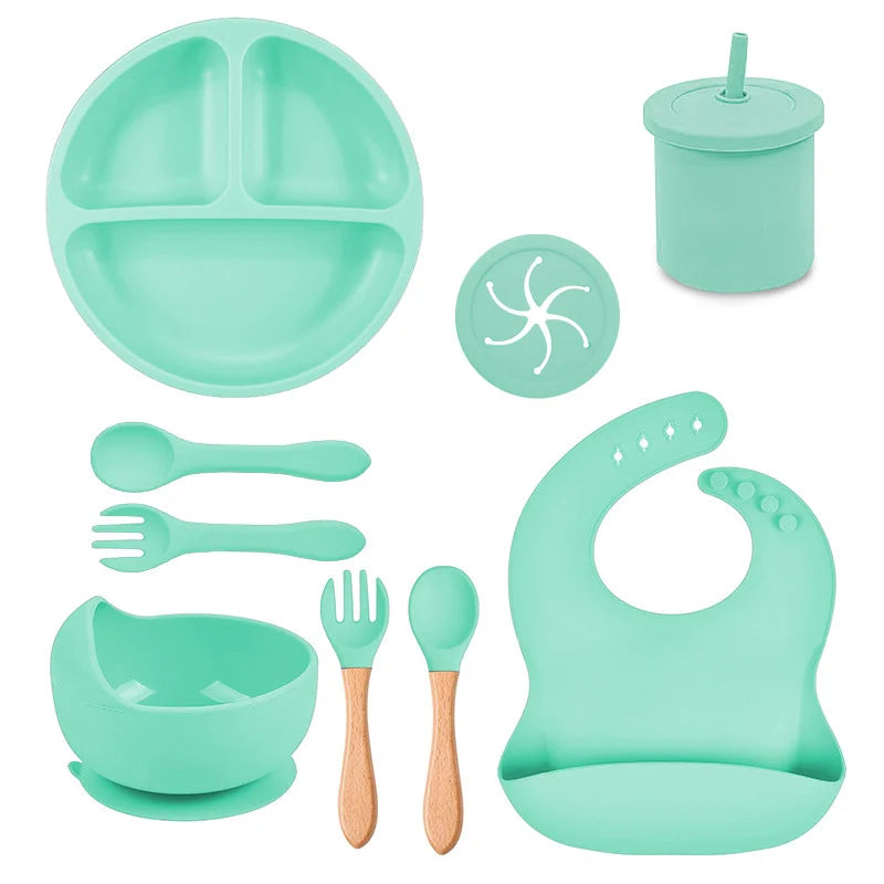 cyan Silicone Food-Grade Baby Feeding Set