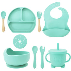 cyan 9-piece Silicone Baby Feeding Set | Silicone Utensils