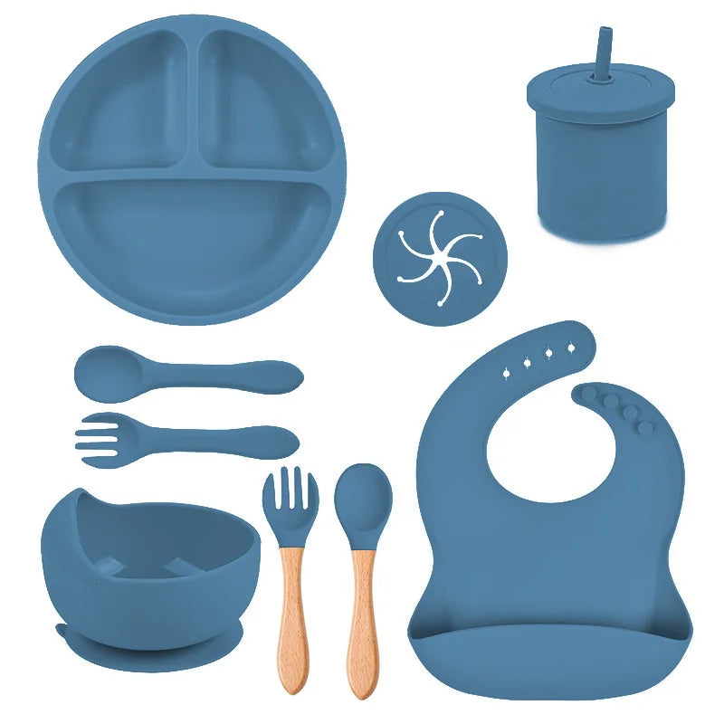 Blue Silicone Food-Grade Baby Feeding Set