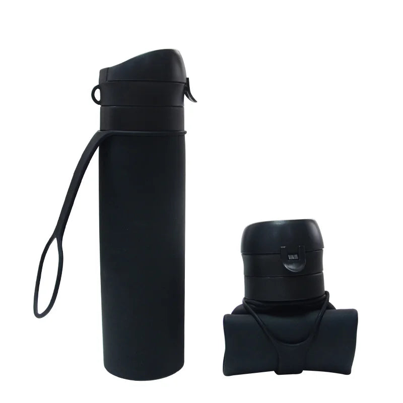 Black 600ML Silicone Foldable Water Bottle