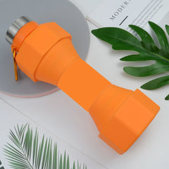 Orange Dumbbell folding Customizable Silicone Water Bottle