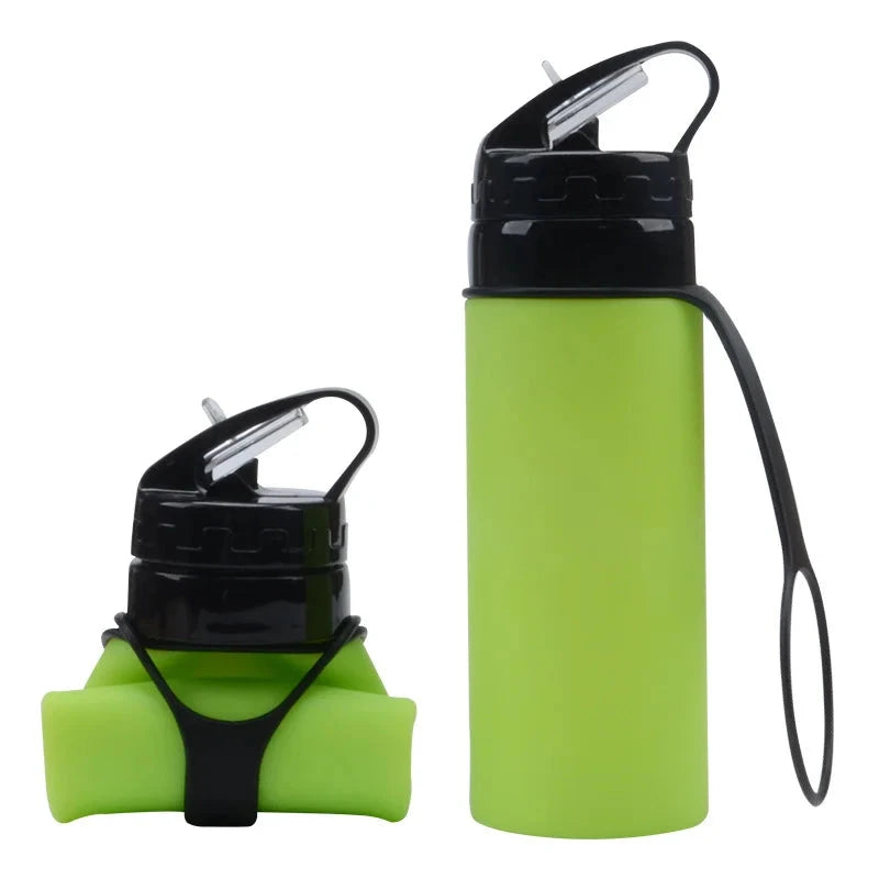 Green 450 ml Silicone Folding Water Bottle with Straw