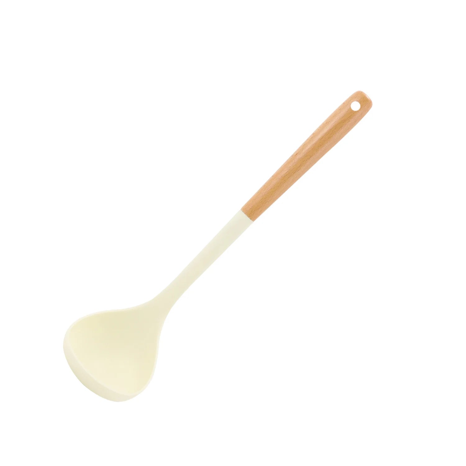 cream Silicone Cooking Utensils Set wit Wooden Handle