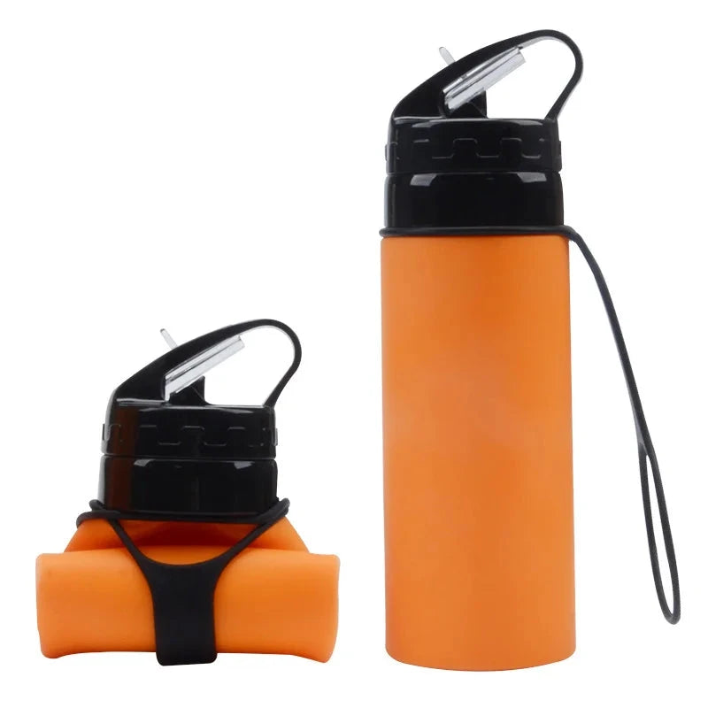 Orange 450 ml Silicone Folding Water Bottle with Straw