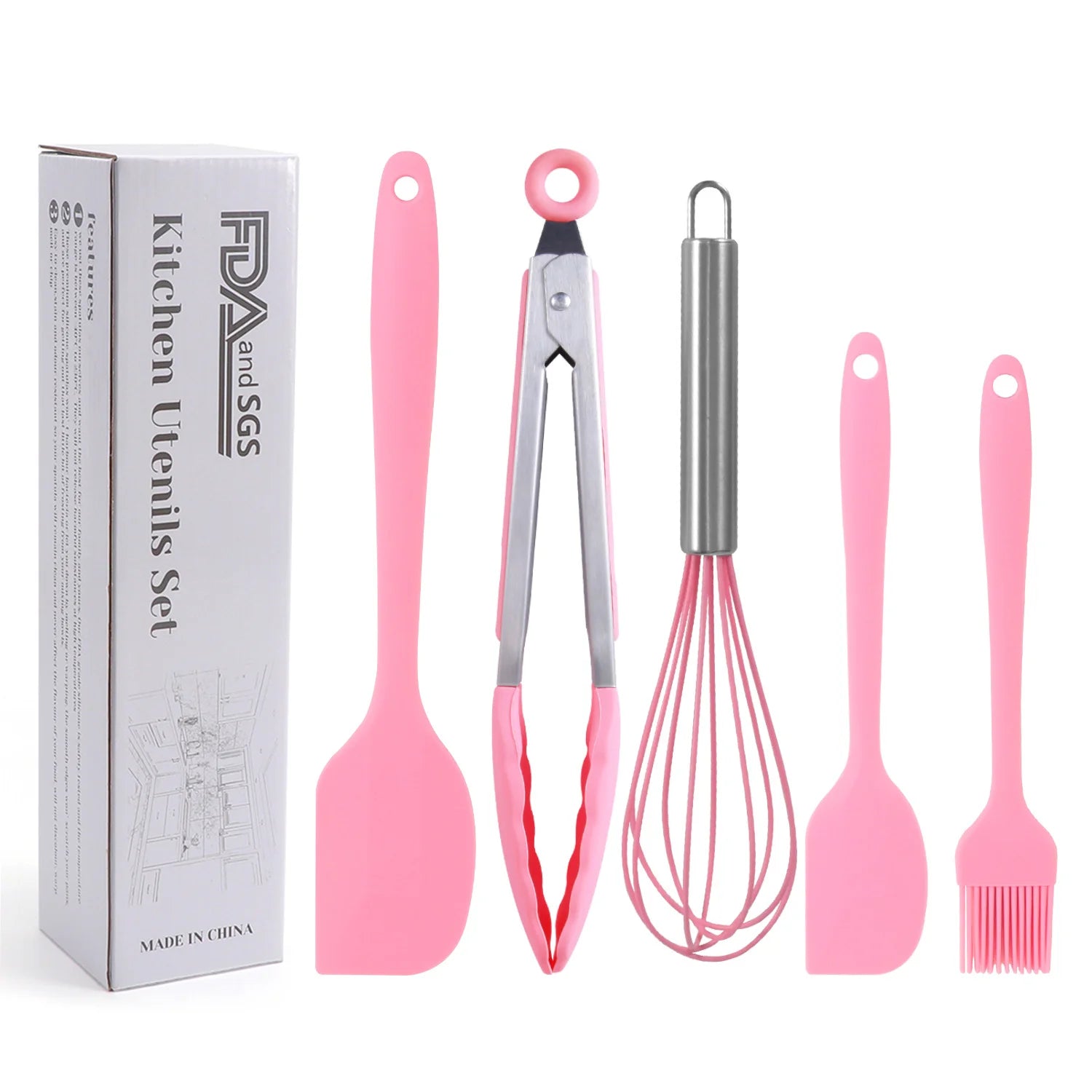 Pink 5-Piece Silicone Kitchen Utensil Set