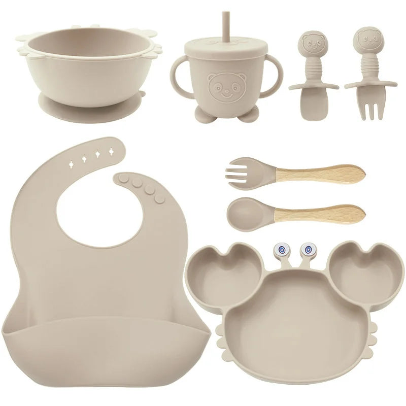 offwhite 8-piece crab silicone bibs and bowl set