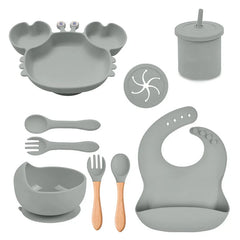 Gray Silicone Baby Bibs and Bowl Set