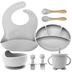 Silver 8-piece Infant Silicone Feeding Set | Baby Utensils