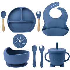 Ocean Blue 9-piece Silicone Baby Feeding Set | Silicone Utensils