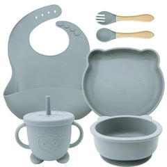 Gray 8-piece silicone baby bibs set