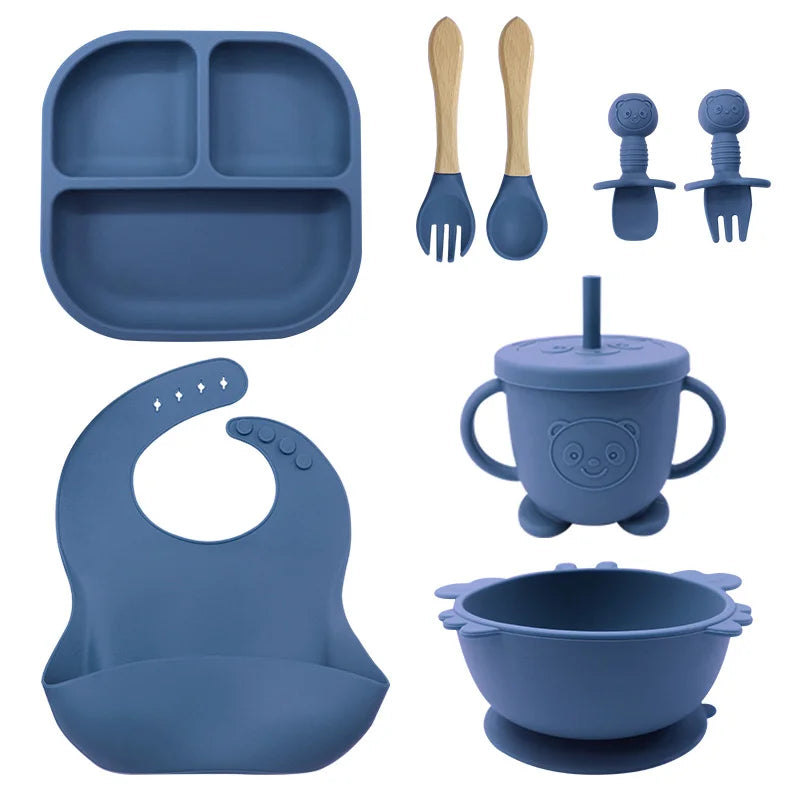 8-piece Bear Silicone Baby Utensils | Feeding Set