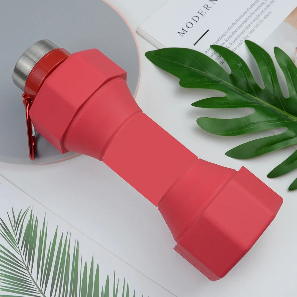 Red Dumbbell folding Customizable Silicone Water Bottle