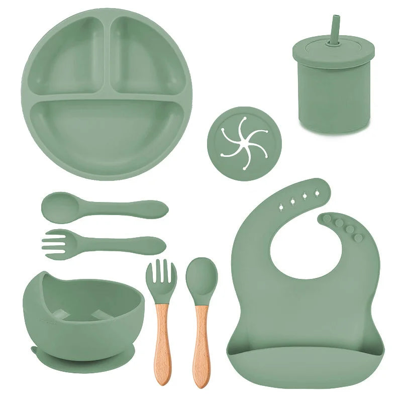 Green Silicone Food-Grade Baby Feeding Set