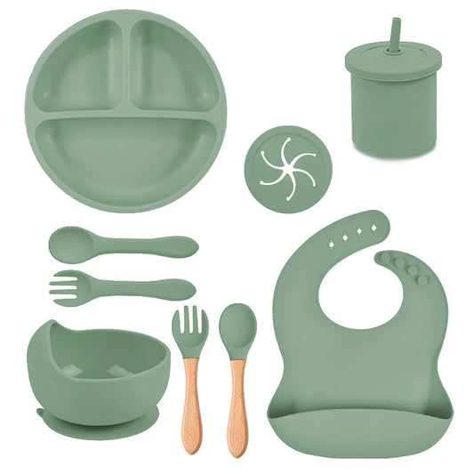 Green Silicone Food-Grade Baby Feeding Set