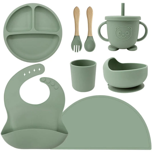 Green 8-Piece Silicone Baby Feeding Set | Best Baby Utensils