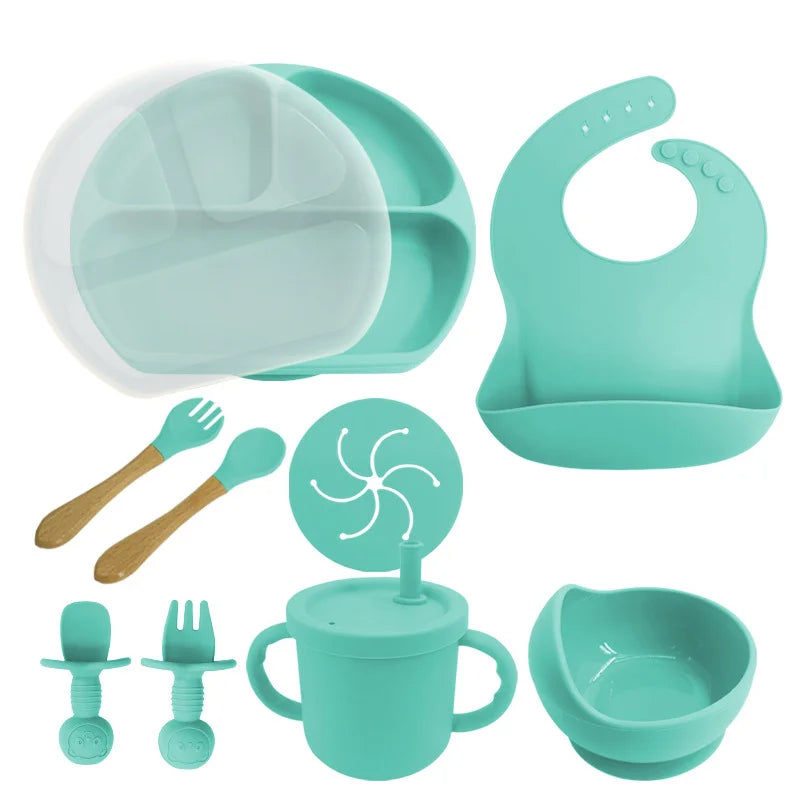 cyan 8-piece silicone baby meal set