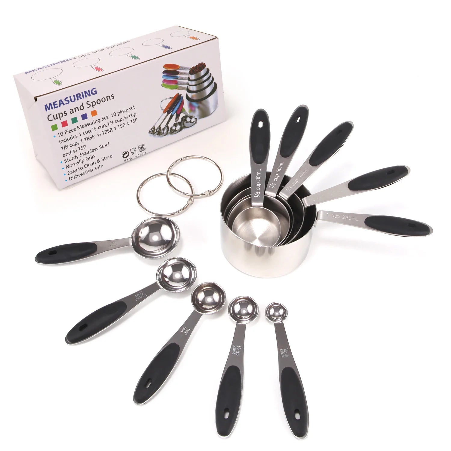 10 pieces Stainless steel and silicone measuring spoon set