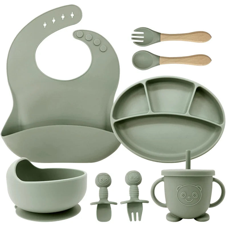 Matcha Green 8-piece Infant Silicone Feeding Set | Baby Utensils