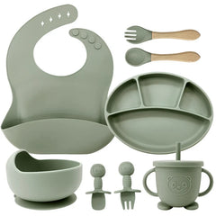 Matcha Green 8-piece Infant Silicone Feeding Set | Baby Utensils