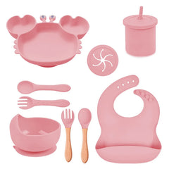 Pink Silicone Baby Bibs and Bowl Set