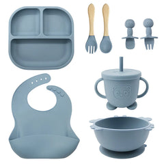 Ocean Blue 8-piece Bear Silicone Baby Utensils | Feeding Set