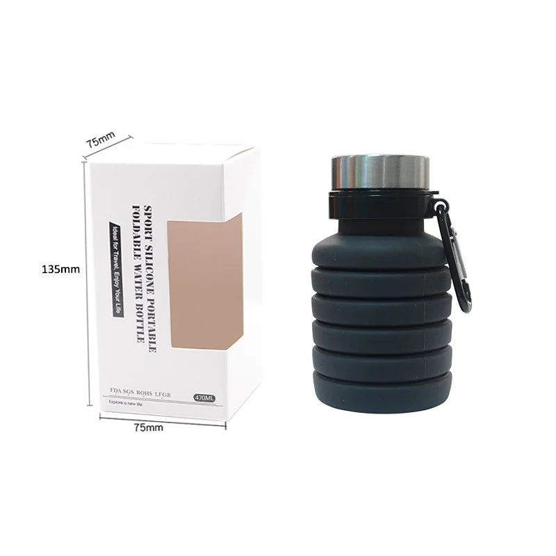 Black Expandable Silicone Water Bottle for Sports