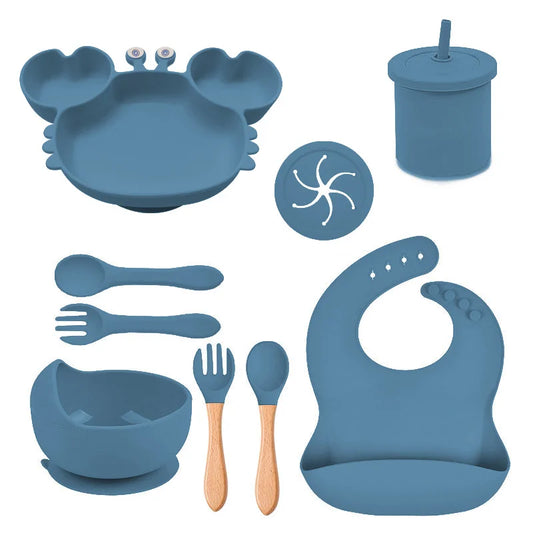 Dark Blue Silicone Baby Bibs and Bowl Set | Baby Feeding Set