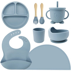 Blue 8-Piece Silicone Baby Feeding Set