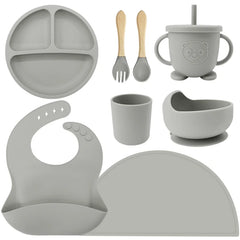 Grey 8-Piece Silicone Baby Feeding Set