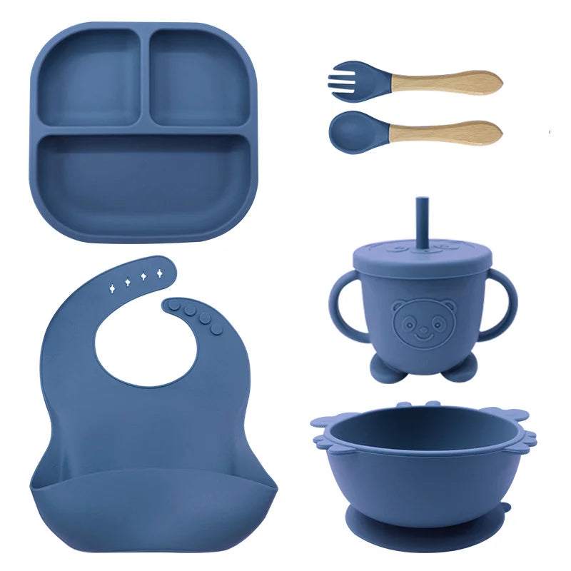 navy 8-piece Bear Silicone Baby Utensils | Feeding Set