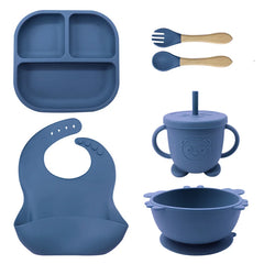 navy 8-piece Bear Silicone Baby Utensils | Feeding Set