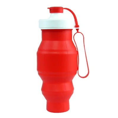 Red 500ml Silicone Foldable Water Bottle for Sports