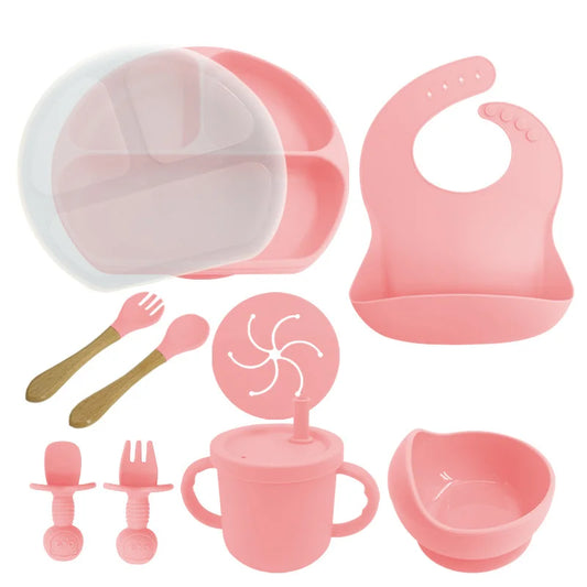 Sakura Pink 8-piece Silicone Baby Meal Set | Baby Utensils