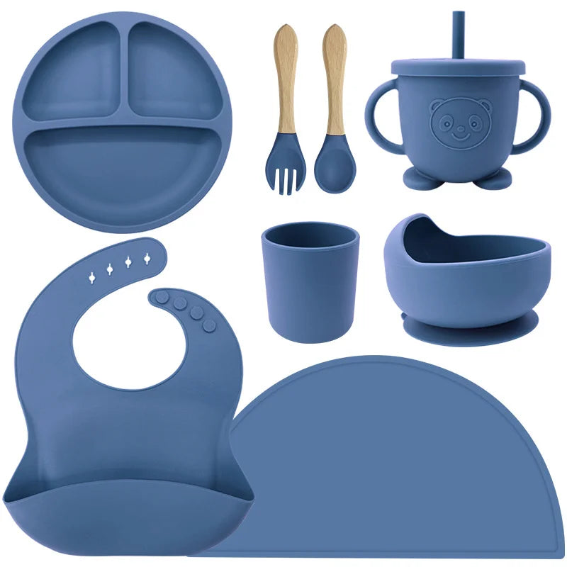 Dark Blue 8-Piece Silicone Baby Feeding Set