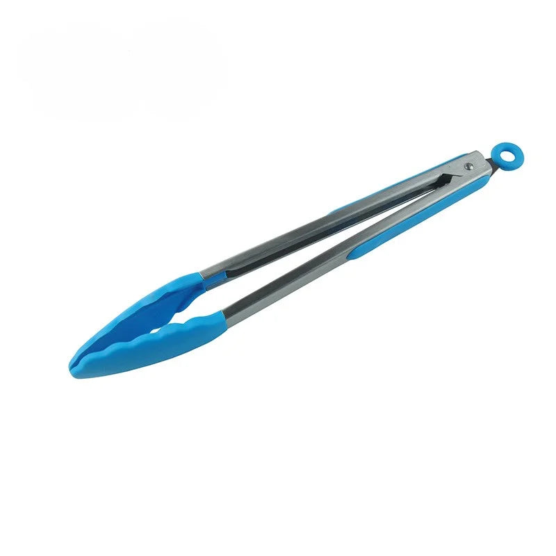 Set of 3 Blue Silicone Kitchen Tongs Stainless Steel