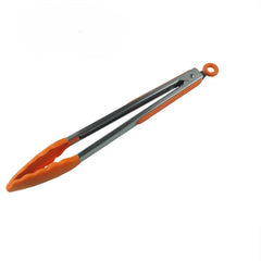 Set of 3 Orange Silicone Kitchen Tongs Stainless Steel