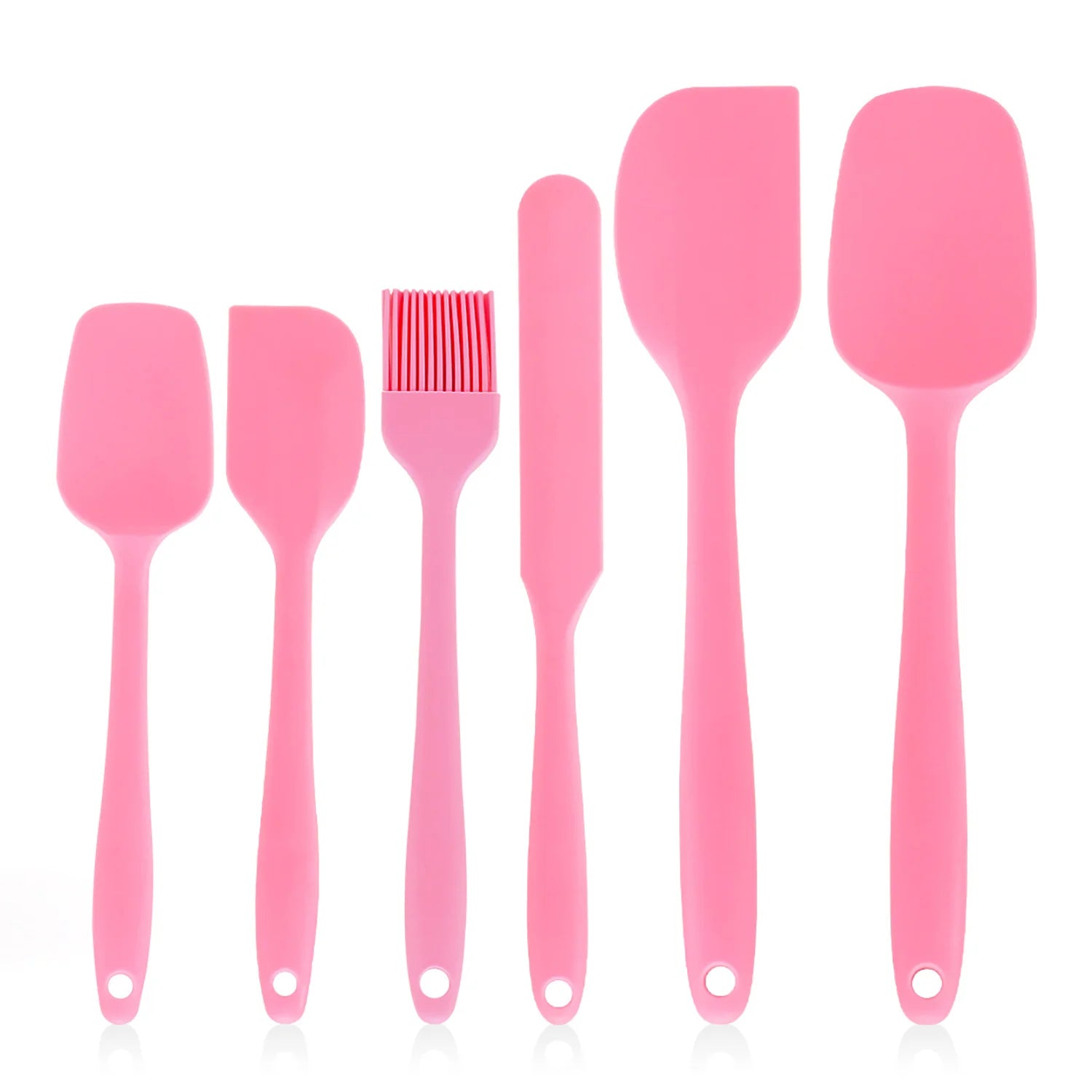 Pink 6x Kitchen Silicone Spatula Set