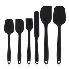 Black 6x Kitchen Silicone Spatula Set