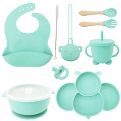 cyan 9-piece silicone bibs and bowl set