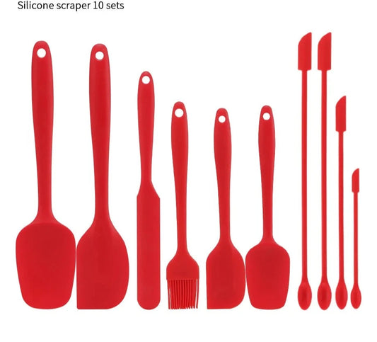 Red 10pcs Non-Stick Silicone Kitchen Baking Utensil