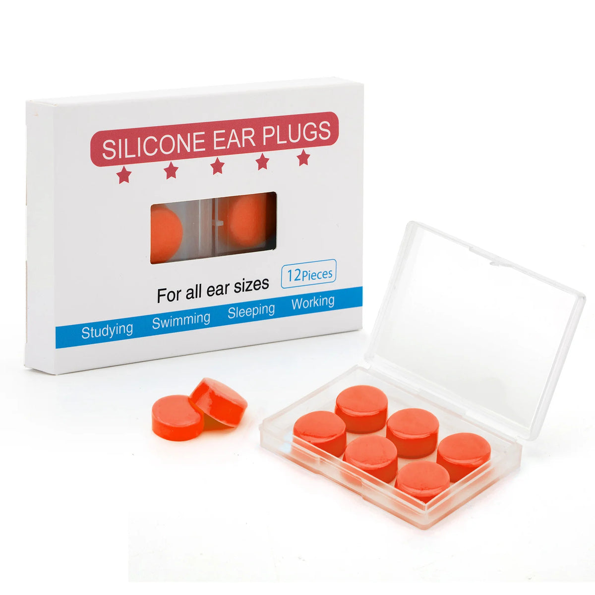 Orange Waterproof Silicone Ear Plugs for Adults and Kids