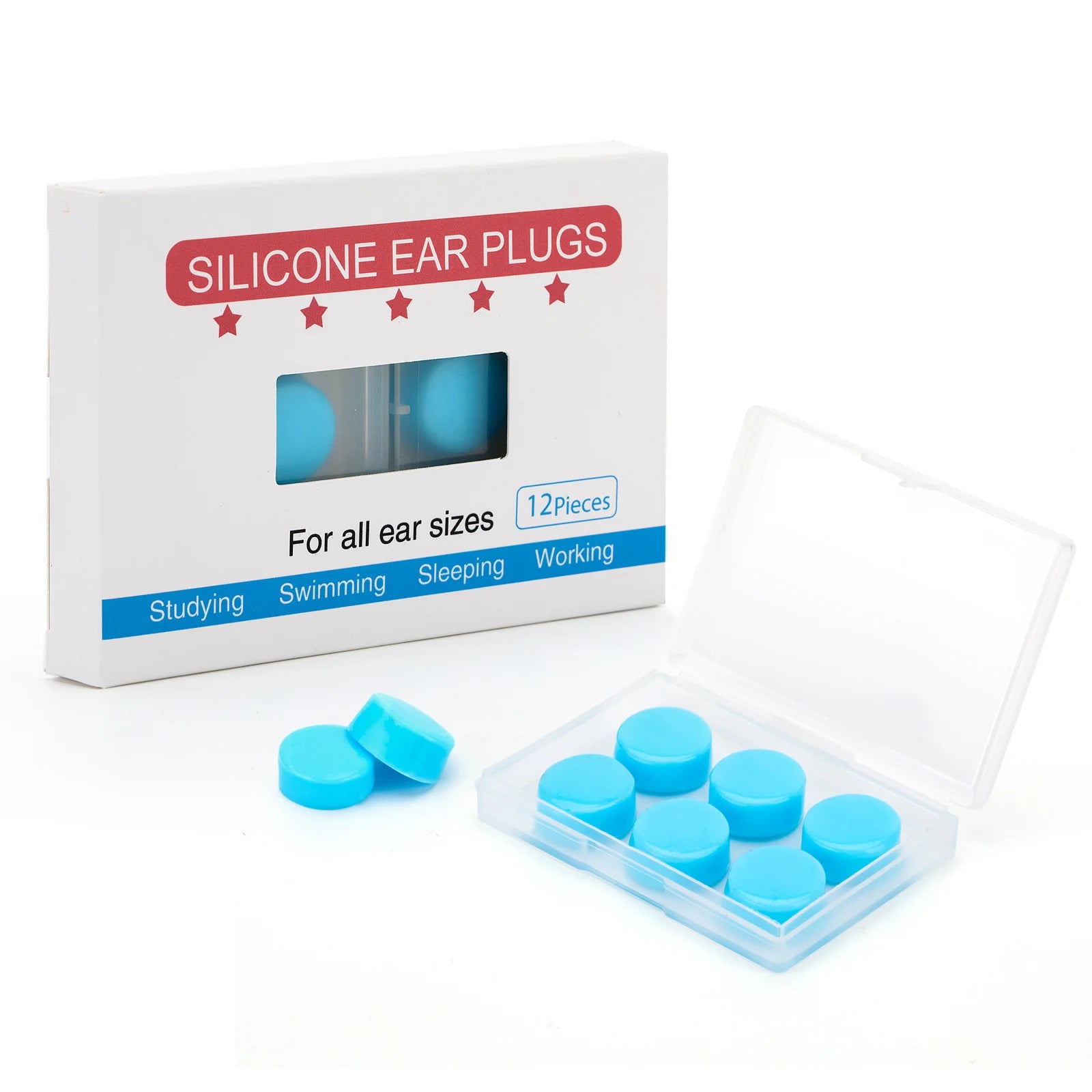 Blue Waterproof Silicone Ear Plugs for Adults and Kids