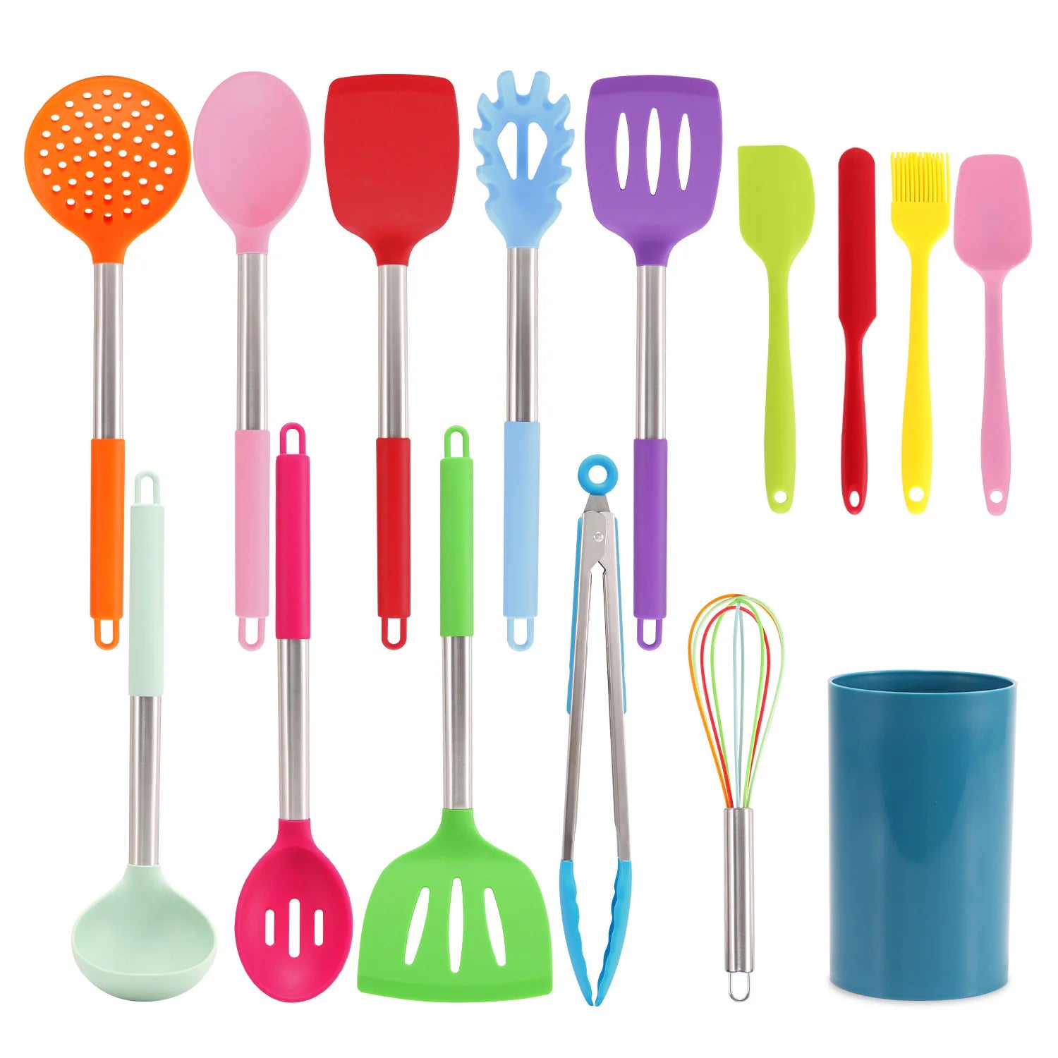 Multi 15pc Silicone Cooking Utensils Set Non-stick